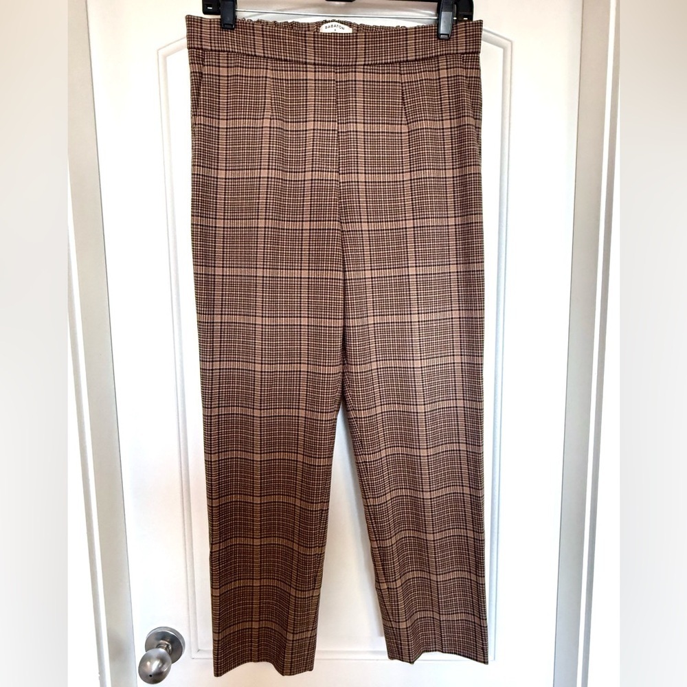 Aritzia Babaton Conan Tan Plaid Classic Minimalist Dress Pants size 8